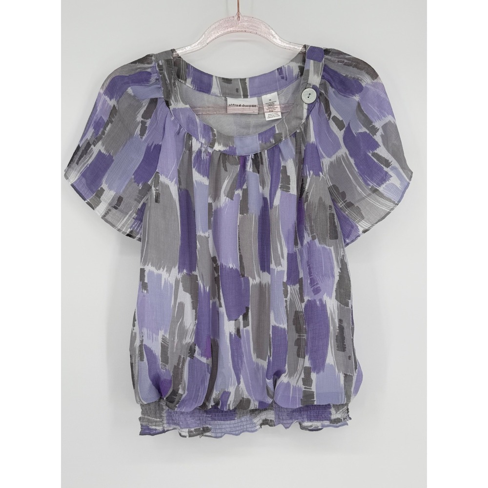 Alfred Dunner Women's Purple Gray Abstract Blouse Short Sleeve Sz 10‎